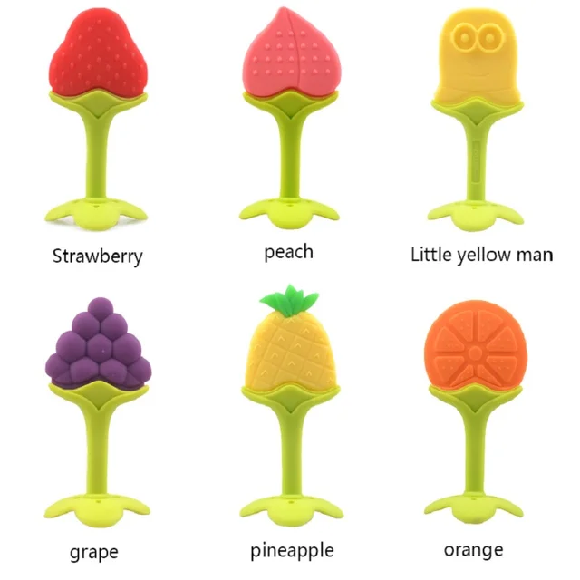 Baby Teether Fruit and Vegetable Shape Stick Chews Silicone Infant Kids