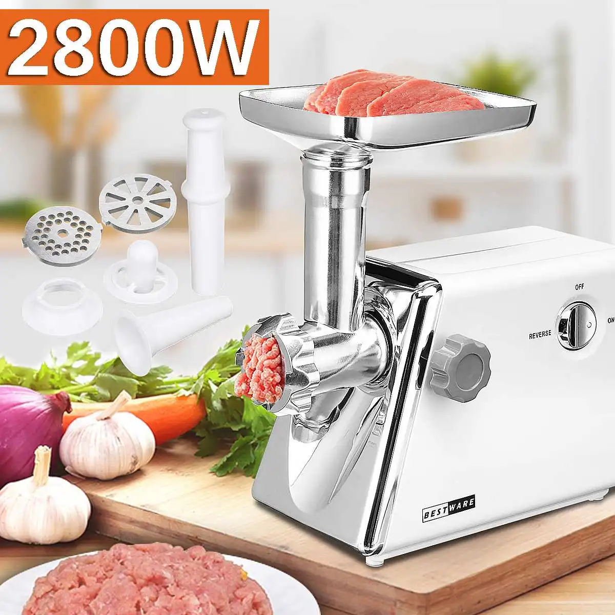 

220V-240V 2800W Multifunction Electric Meat Grinder Sausage Machine Mincer Kitchen Tool Three Grinding Plates Anti-skid Base