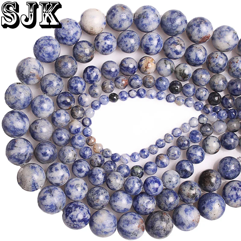

Natural Stone Sodalite Blue Spot Bead White Dot Blue-vein Round Loose Beads 4 6 8 10 12mm Beads For Jewerly Making DIY Gift