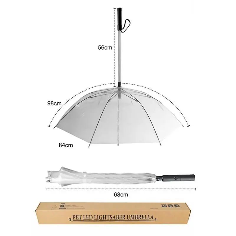 Buy Transparent Pet Dog Umbrella LED Lighting Function 7 Changeable Color Glowing Umbrella Traction Rope For Small Medium Sized Dog