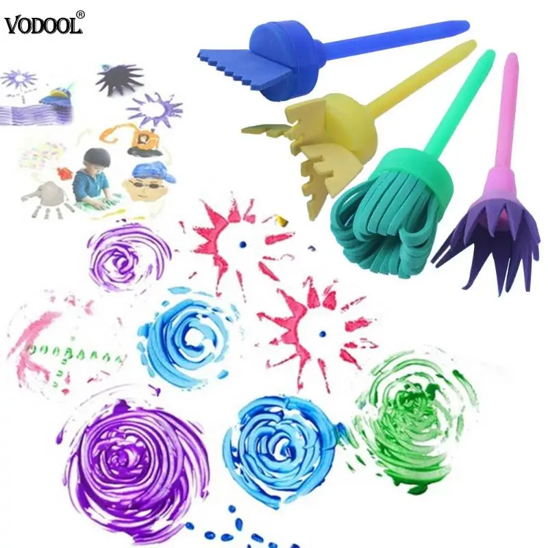 4pcs/Set Cute Spong Painting Brushes Graffiti Doodling Hand DIY Mop