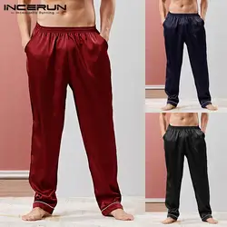 INCERUN Для мужчин пижамы пижамные штаны Шелковый Атлас Свободные домашние брюки мягкая одежда для сна удобная Для мужчин домашние брюки для