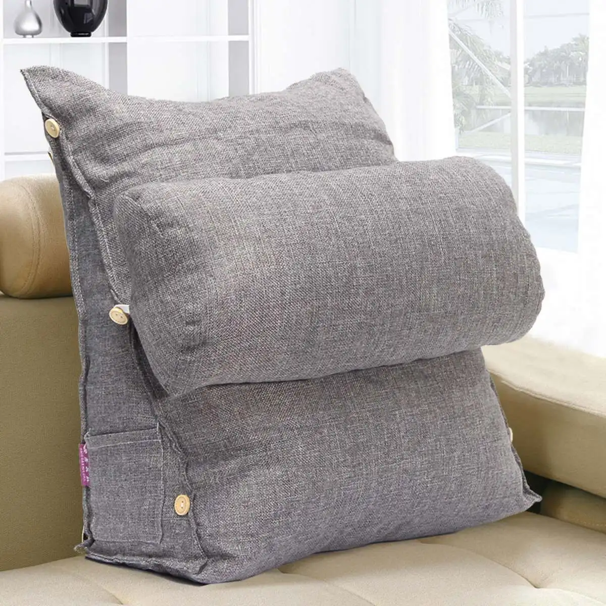 

1PCS Smoke Gray Adjustable Fip Pillow Sofa Bed Office Chair Rest Neck Support Back Wedge Cushion