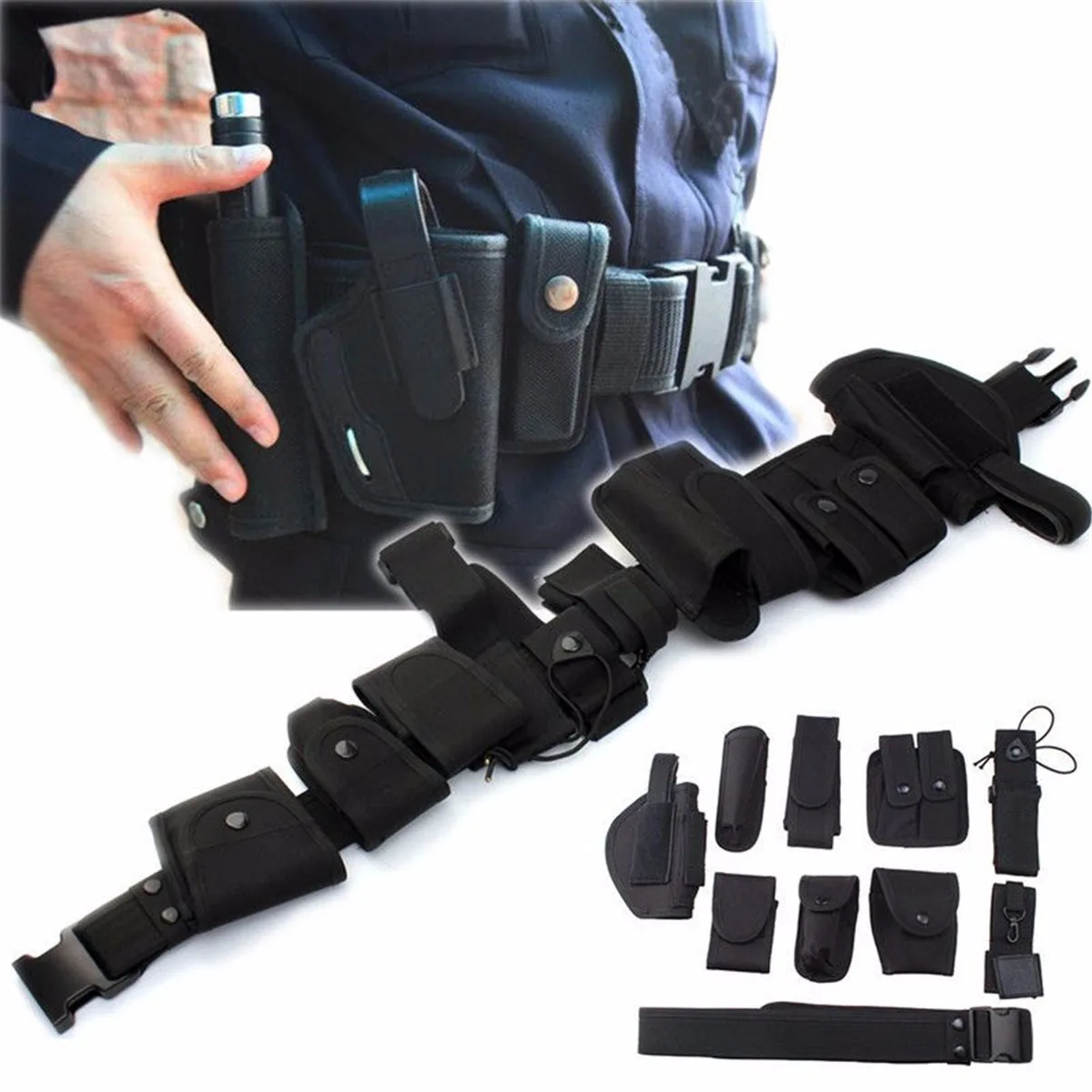 Outdoor Tactical Belt Security Military Utility Belt with 9 Pouches