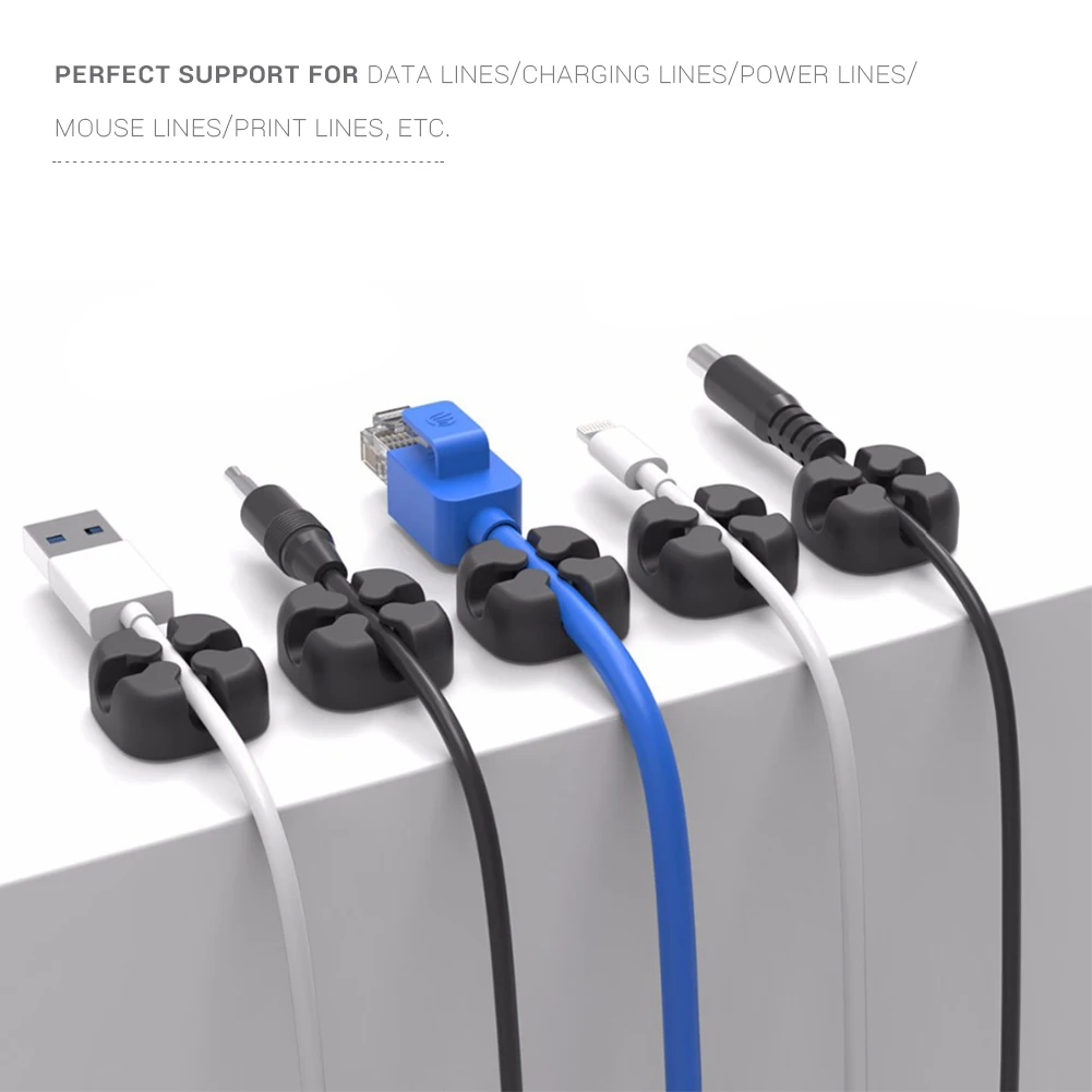 

10Pcs Single Hole Cross Cable Organizers Desktop Silicone Wire Clip Data Cable Storage Buckle New Cable Organizer Best