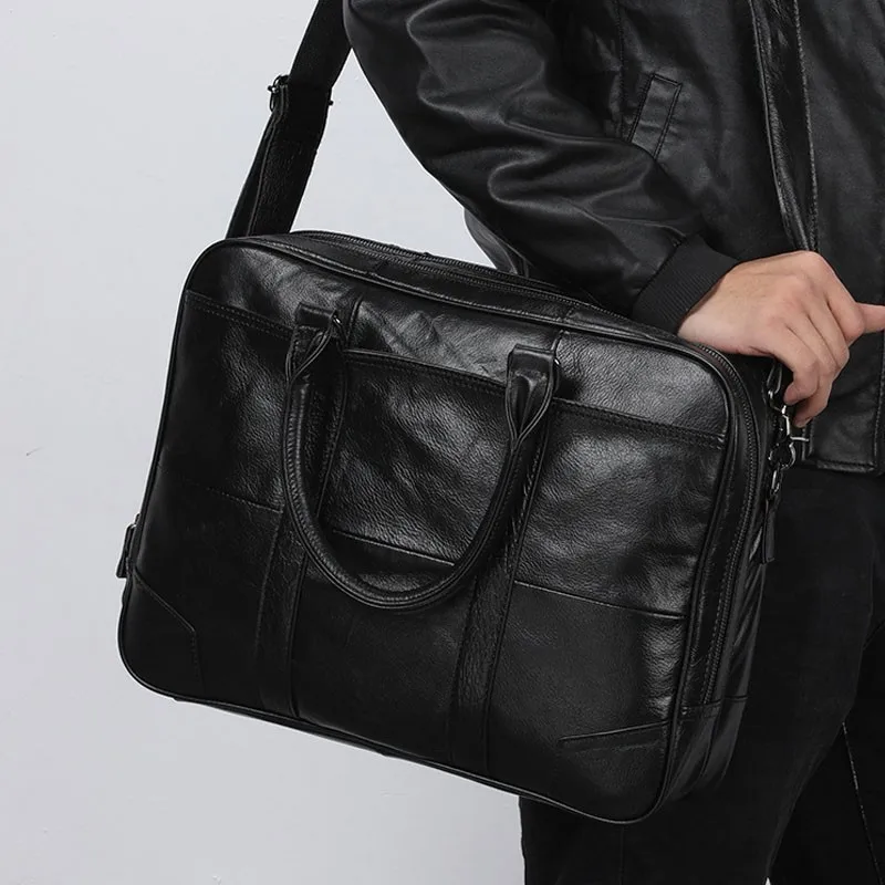 Luxury Genuine Leather Men's Briefcases 15" Laptop Handbag Cowhide Men
