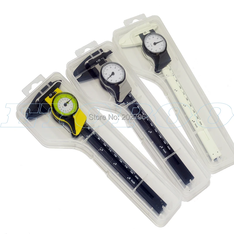 1 set 6 Inch 150mm Dial Caliper Plastic Vernier Caliper 4 Way Gauge