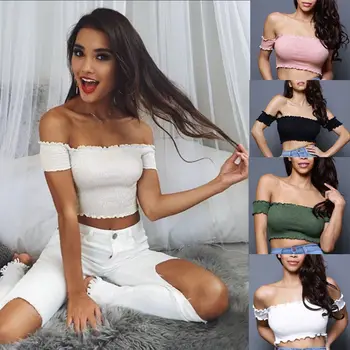 

Summer Women Casual Solid Short Sleeve Tube Top Off Shoulder Vest Blouse Sleeveless Crop Tops Shirt