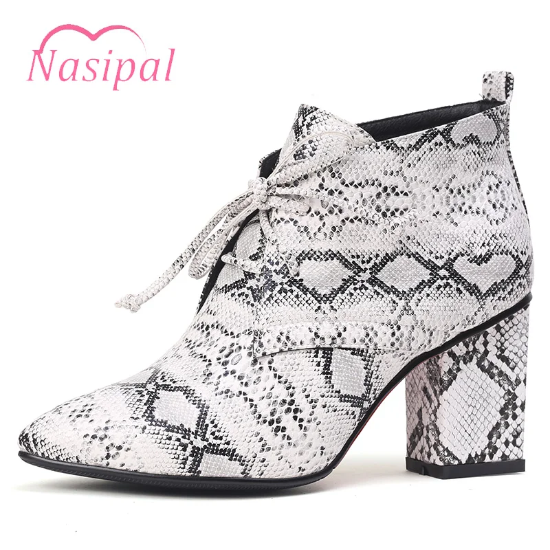 

Nasipal Lace Up Ankle Boots For Women Chunky High Heels Pointed Toe Shallow Mouth Short Boots Autumn Thick Heels Shoes Woman