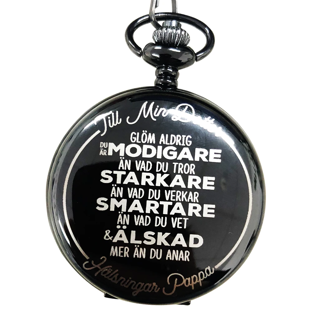 

Pocket Watch To My Daughter Sweden Language Swedish Laser Engraved Quartz Fob Watches Flip Clock with Chain Children Best Gifts