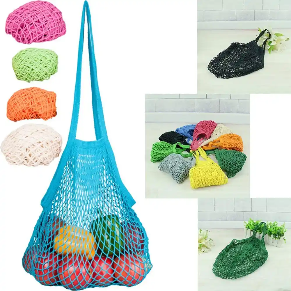 4 Pack Reusable Mesh Cotton Net Market String Bag Organizer Multipurpose Portable Ping Tote Handbag For Grocery Pi