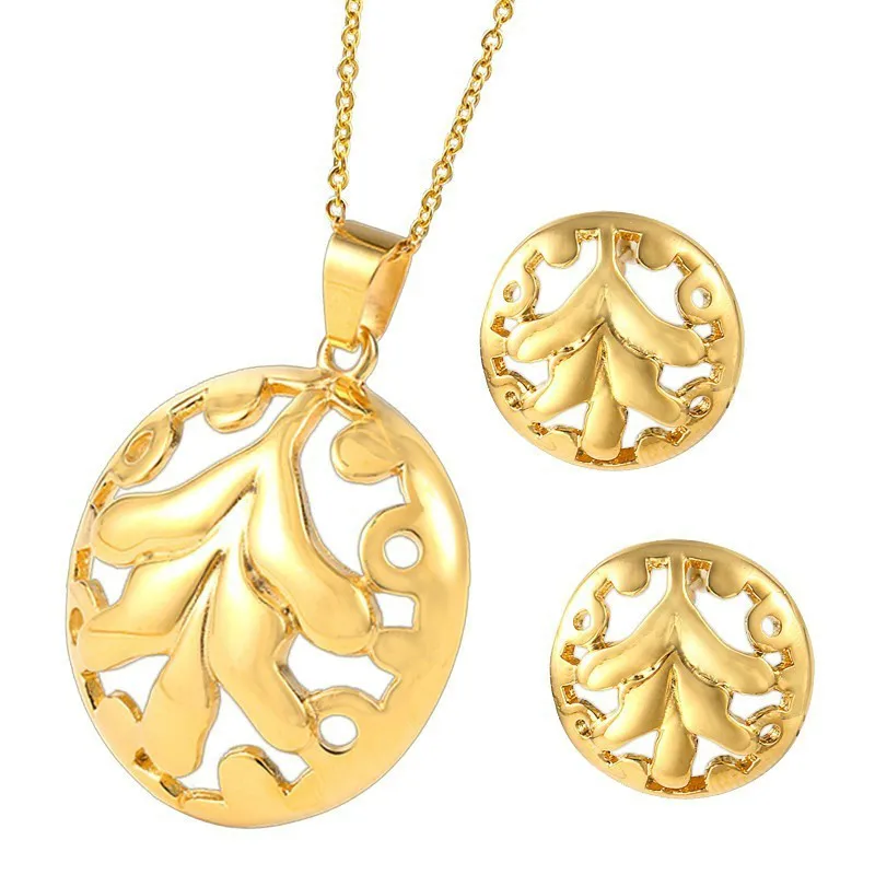

2019 Circular Hollow Out Wishing Tree Stainless Steel Jewelry Sets Three Colors Circular Hollow Out Necklaces Pendants Earrings