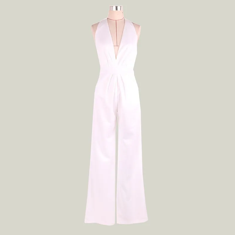 TWOTWINSTYLE Sexy Halter Jumpsuits For Women Sleeveless Off Shoulder V Neck High Waist Wide Leg Pants Female 2020 Fashion Tide
