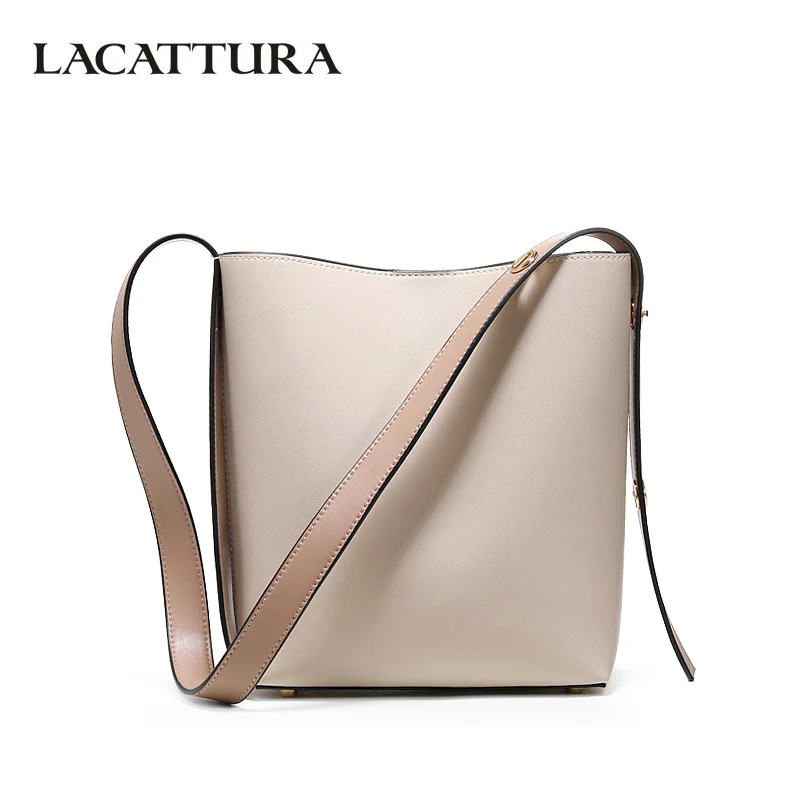 

LACATTURA Women Shoulder Bags Designer Large Bucket Bag Fashion Handbag High Quality Crossbody for Lady Two-color stitching 2018