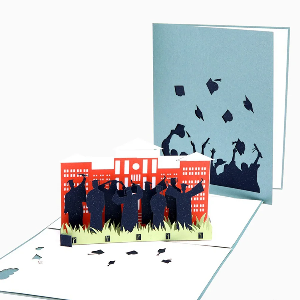  3D Pop Up Greeting Card with School Building and Students Ceremony Handmade Paper Carving Invitatio - 33000312182