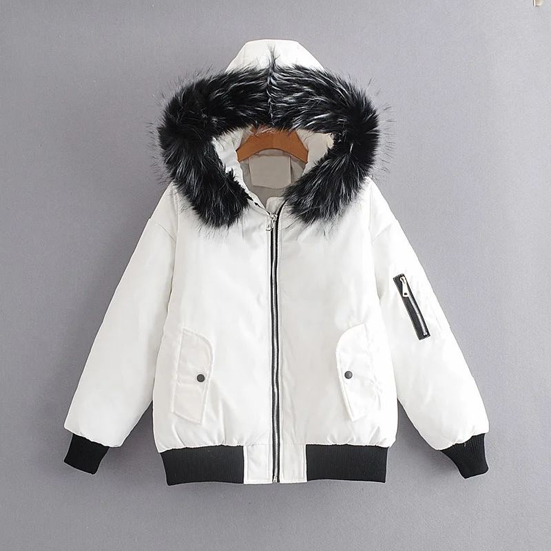 Chaud Hiver Capuche Fourrure De Nouveau Tq396 purple white Extérieur Col Coton Lâche Veste En Grand Manteau 2019 Épais Black Femmes Court À ag7dwqa