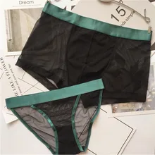2 шт./набор, сексуальные прозрачные кружевные трусы для пары, сексуальное нижнее белье для мужчин, боксеры, полые, для женщин, мужчин, для влюбленных, нижнее белье, Homme Cuecas