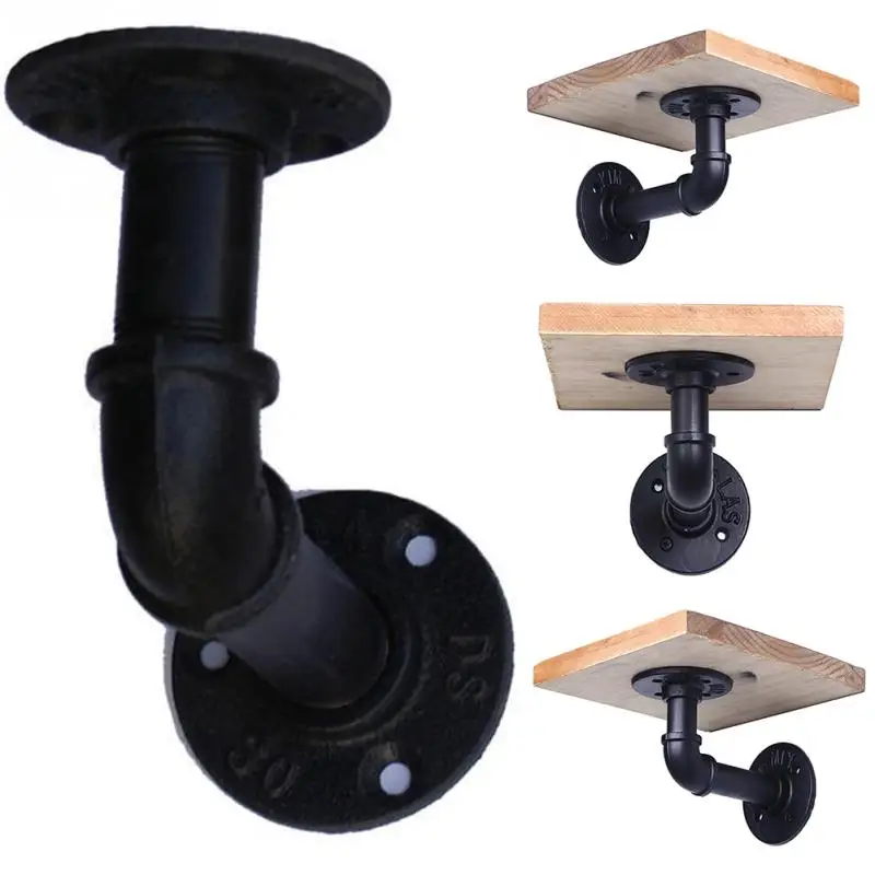 

2Pcs Industrial Iron Pipe Shelf Bracket Wall Mounted Floating Shelf Hanging Hardware Decor Pipe Rack