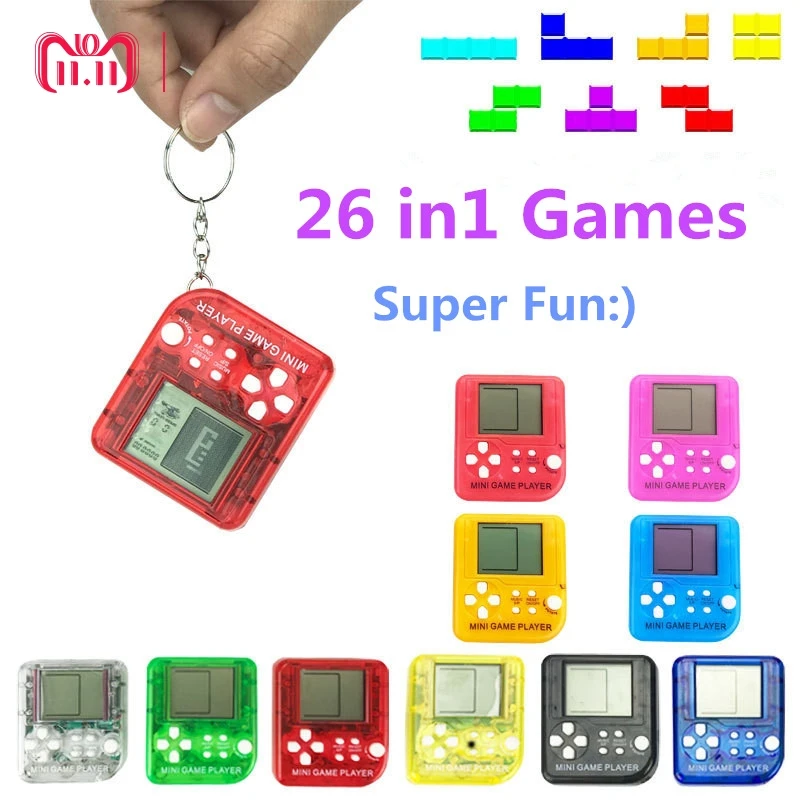 Portable Mini Tetris Game Console Keychain LCD Handheld Game Players Children Educational Electronic Toys Anti-stress Keychain