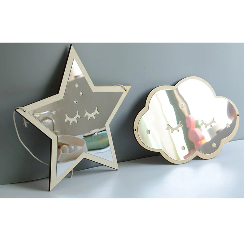 

Ins Nordic wooden crown cloud ice cream stars cat children acrylic decorative mirror home wall decoration artwork