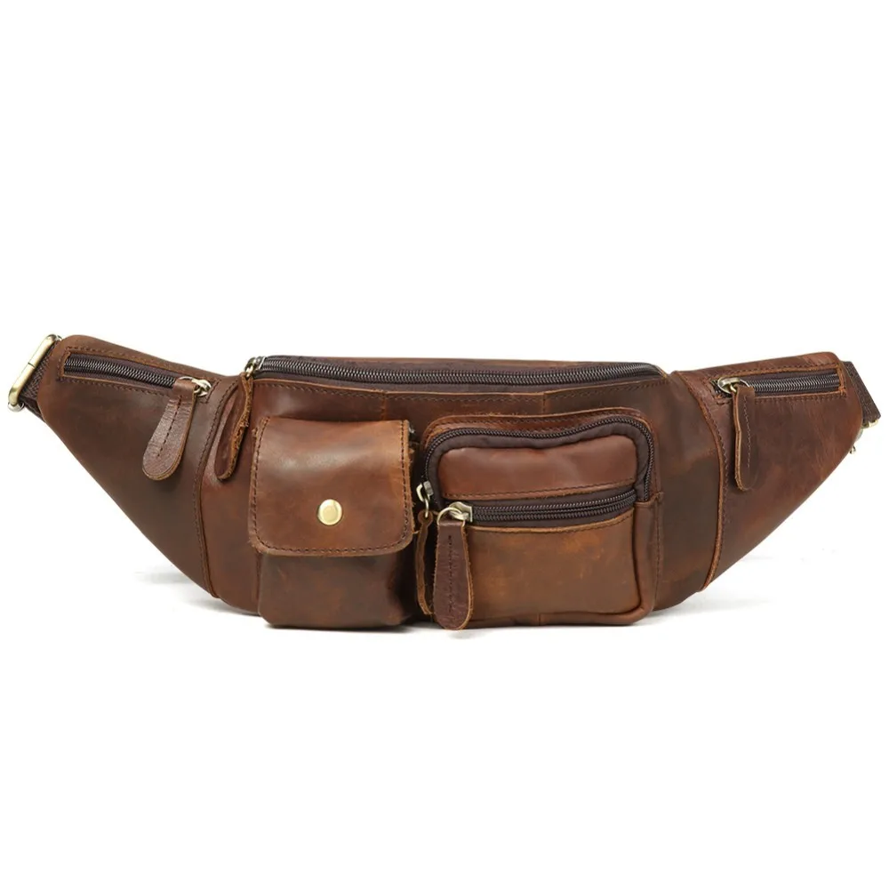 

Vintage Cow Leather Waist Bag Men Designer Fanny Pack Fashion Belt Bag Female Mobile Packs Chest Bags Shoulder Backpack