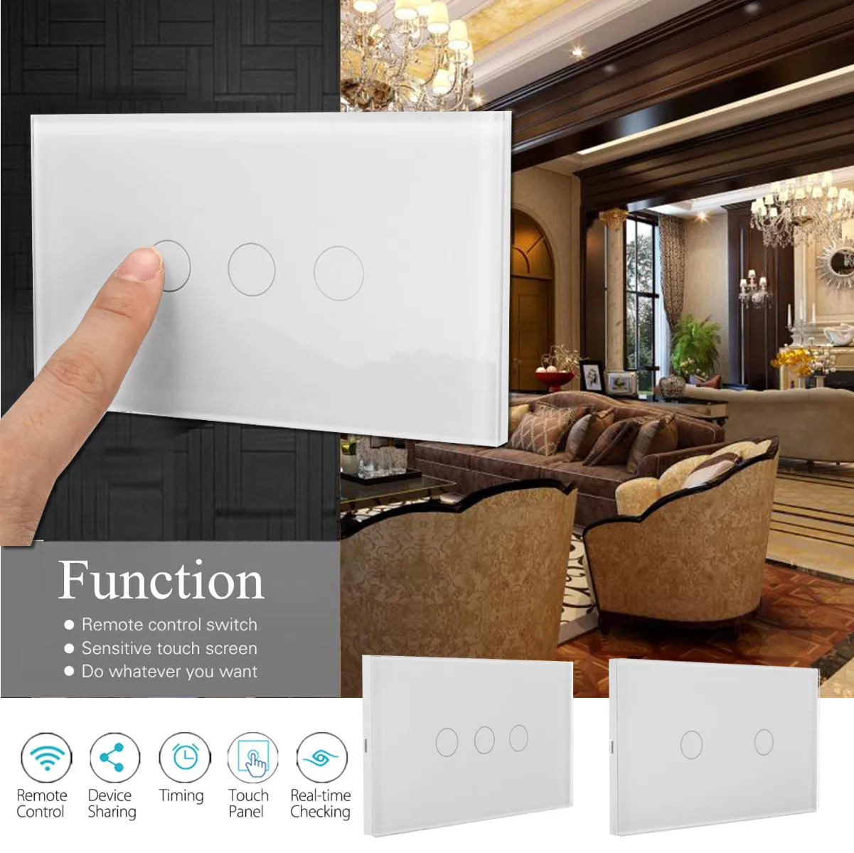 

WIFI Smart Switch Wall Light TouchScreen Sensor Panel App Timing Socket Switches Home Electrical Equipment 1/2/3 Gang Way