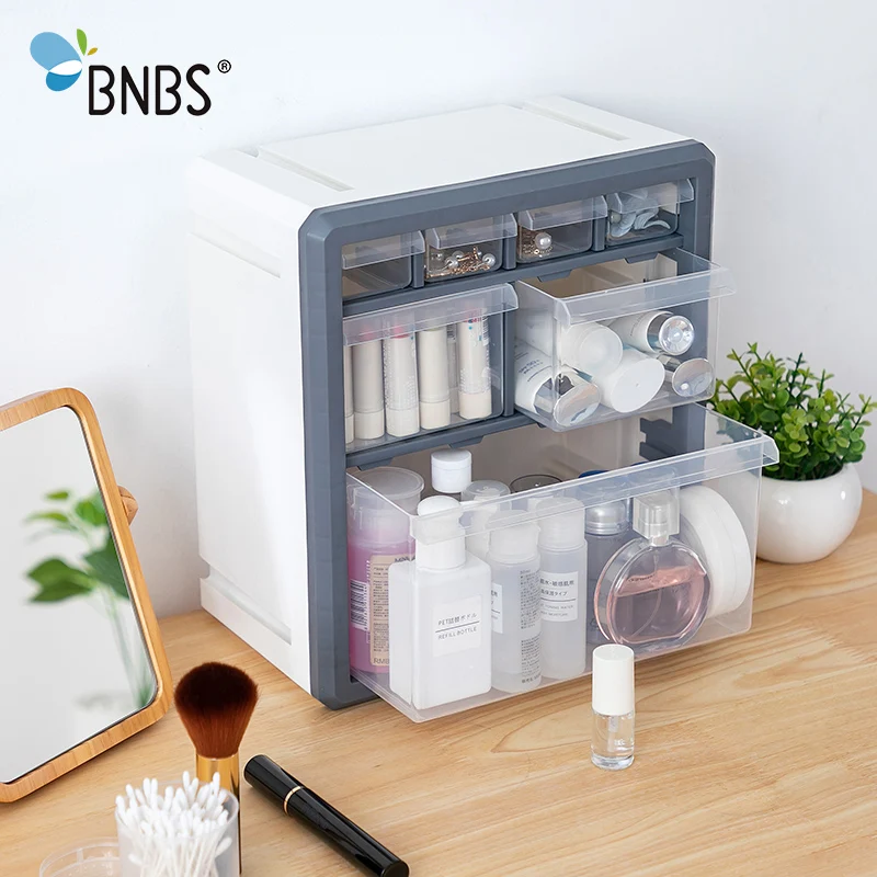 Billige BNBS Kunststoff Lagerung Box Kosmetik Organizer Desktop Multi schicht Schublade Fall Werkzeuge Perle Ringe Schmuck Make Up Veranstalter