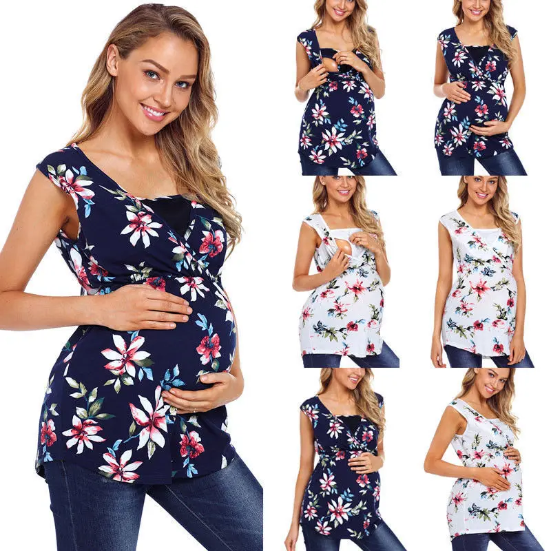 

New Pattern Fashion Printing Pregnant Woman Vest Lactation T Shirt breastfeeding clothes tshirt women nursing top Polyester