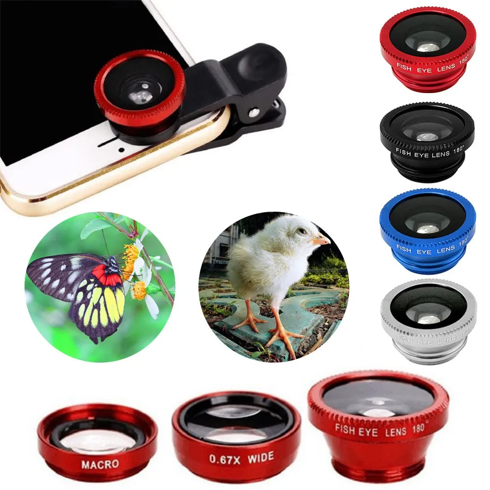 

KISSCASE Universal Phone Lens Clip 3 in 1 HD Fish Eye Camera Macro Wide Angle Phone Len For iPhone 7 X For Samsung Xiaomi Huawei