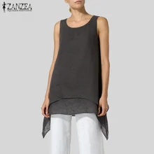 Женская блузка ZANZEA летние топы женские топики Асимметричные блузы женские рубашки без рукавов размера плюс Туника сорочка 5XL