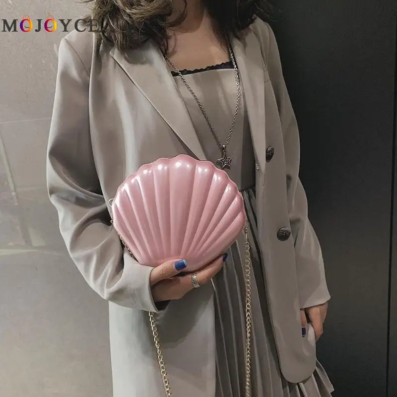 جديد أزياء قذيفة حقيبة سلسلة الكتف الصلبة اللون حقائب النساء صغيرة PVC Crossbody أكياس