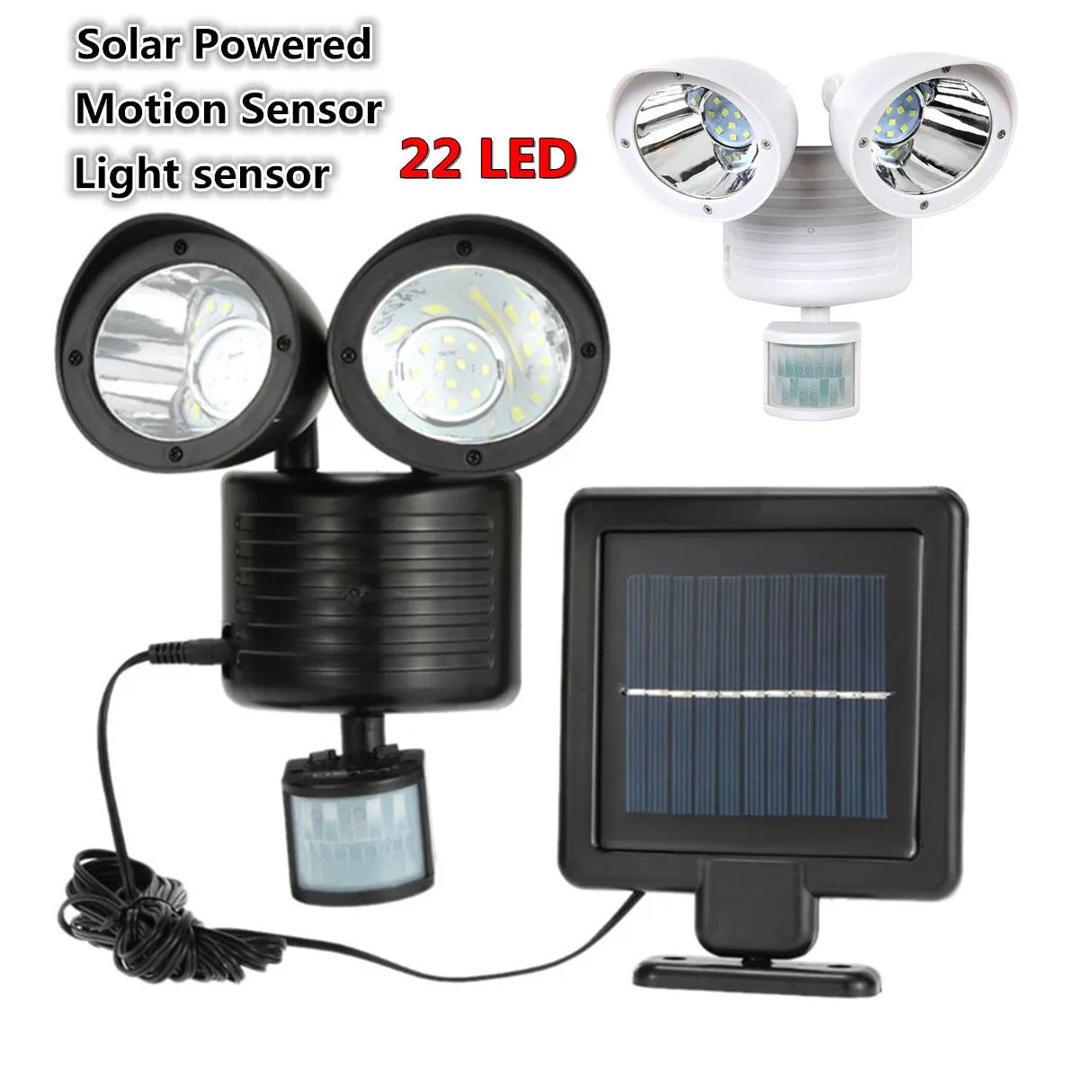 

22 LEDs Solar Light Twin Dual Head PIR Motion Sensor Lighting Outdoor Solar Lamp Waterproof Pathway Emergency Street Wall Lights