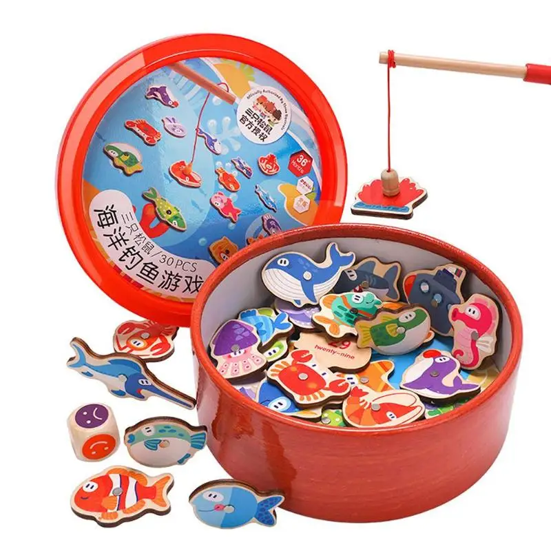 Детский открытый магнитный рыболовный родитель-ребенок Интерактивная игрушка деревянная рыбка банные игрушки 3D рыбка Детская уличная