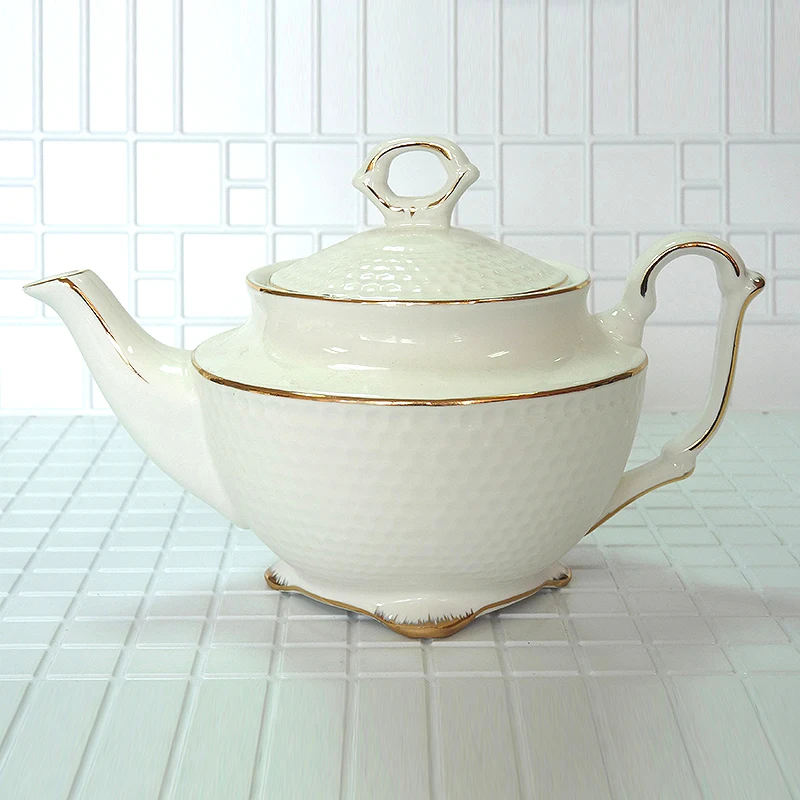 

High quality bone china handmade teapot White dots golden edge 1200ml Birthday Holiday Gift