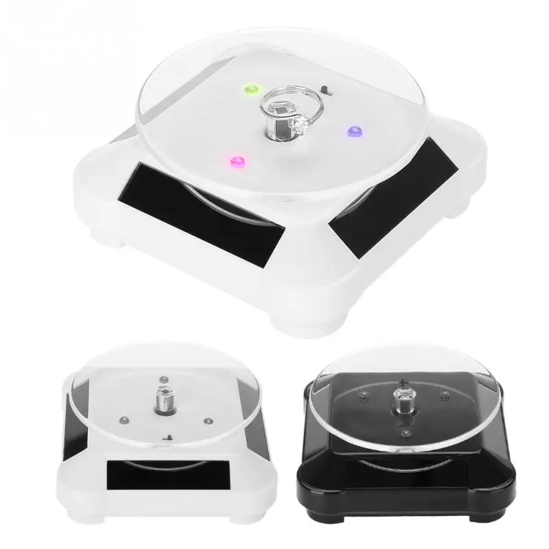 

Jewelry Organizer 360 Degrees Solar Showcase Turntable Watch Phone Jewelry Rotation Holder Jewelry Box with LED Light ring box A