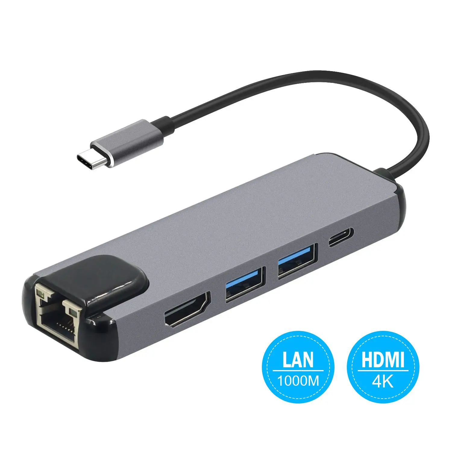  5 in 1 USB C Hub Hdmi Gigabit Ethernet Adapter for Macbook Pro Type C to Rj45 Lan Adapter with USB-