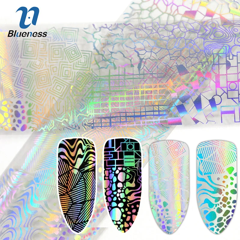 

Blueness 1Roll Nails Art Decorations 3D Laser Geometric Nail Transfer Stickers Holographic Starry Decals Pattern Design Manicure