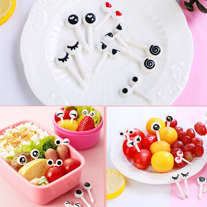

Food Grade Eye Fruit Fork Bento Accessories Decorative Kids 10PCS/Set Plastic Reusable Toothpicks Lunch Box Fruit Fork Mini