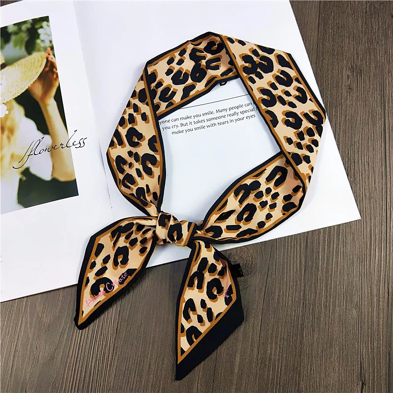 

2019 New Style Leopard Professional Small Silk Scarves Scarf Spring And Autumn Tied Bags Handle Ribbon Ms Decoration Wild Scarf