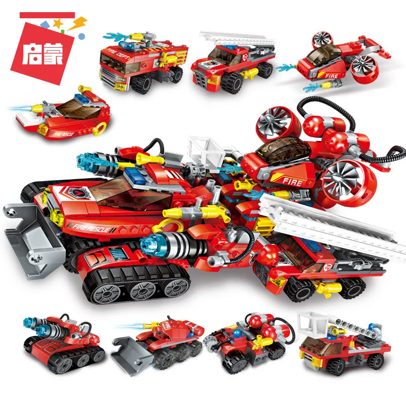 

Enlightenment Limit Rescue Vehicle Fireing Fighting Series 8-in-1 Children's Assembling Puzzle Transformed Volume Wood Toys