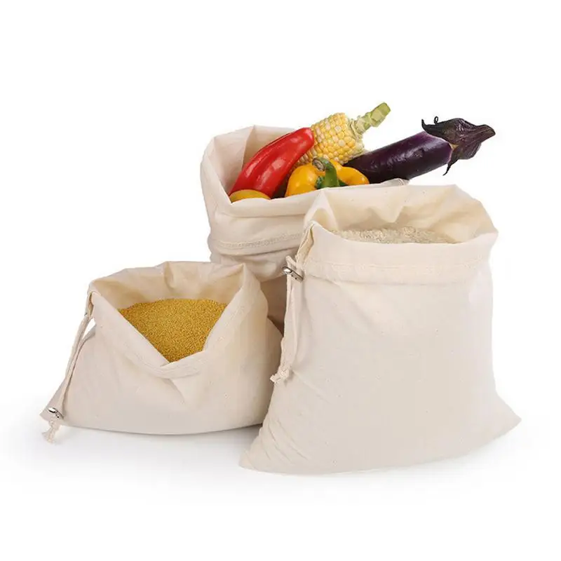 

Reusable Bulk Bin Cotton Drawstring Bag Metal Buckle Multi-Purpose Fruit Vegetable Rice Bread Shopping Bag