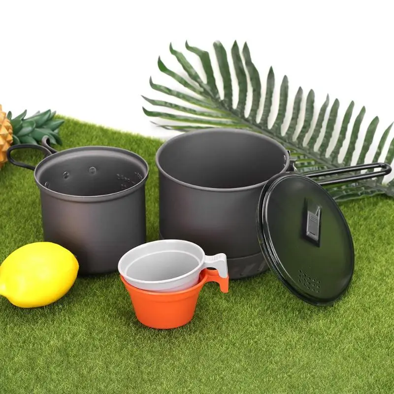 

Aluminum Outdoor Cookware Picnic BBQ Hiking Travel Tableware Camping Pot Pan Set Cooking Tool for 1-2 Person