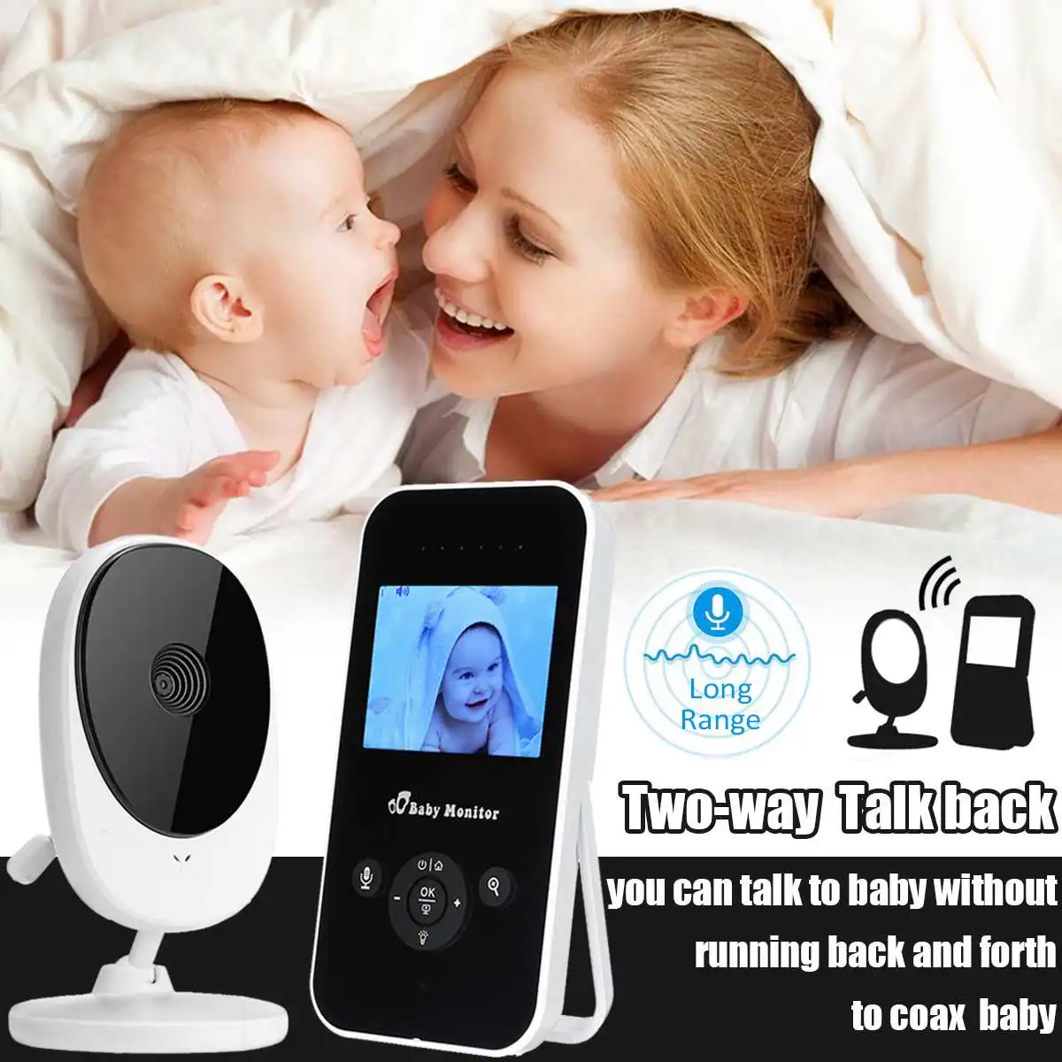 

2.4G HD 2.4'' Wireless Baby Monitor LCD Display Video Nanny Home Security Camera Night Vision 2 Way Talk Temperature Monitoring