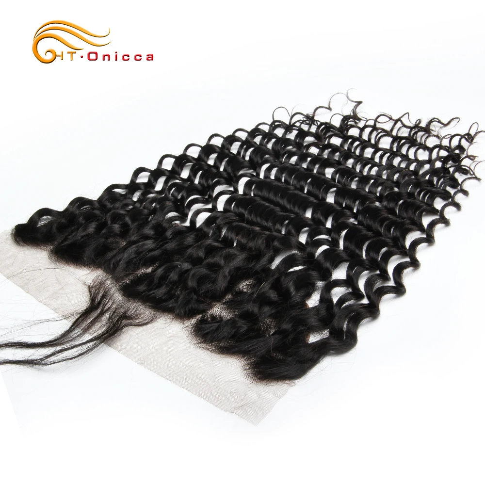 Onicca Brazilian Deep Wave Frontal Closure Non Remy Human Hair Frontal 13X4 Lace Frontal Closure With Baby Hair Natural Color