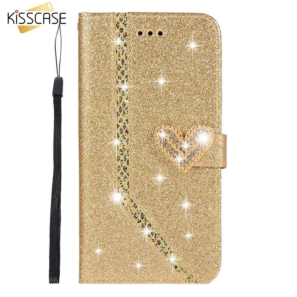 

KISSCASE Wallet Leather Phone Case Holder For Samsung S7 Edge S8 Bling Heart Leather Cases For Samsung J3 2017 EU A8 S8 Plus