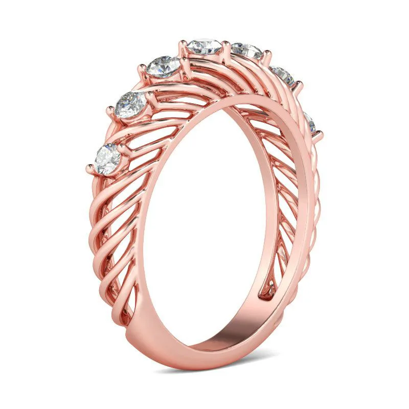 

Hollow Wedding Ring for Woman Rose Gold Color Twist Classical Cubic Zirconia Girl Crystals Jewelry Lady Gift Rings