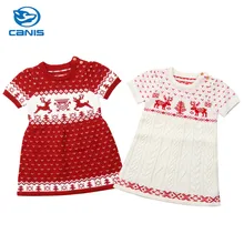 

CANIS Toddler Baby Girl Dress Christmas Kid Dress Clothes Long Sleeve summer Knitting Wool Sweater Crochet Dresses Girls Dress
