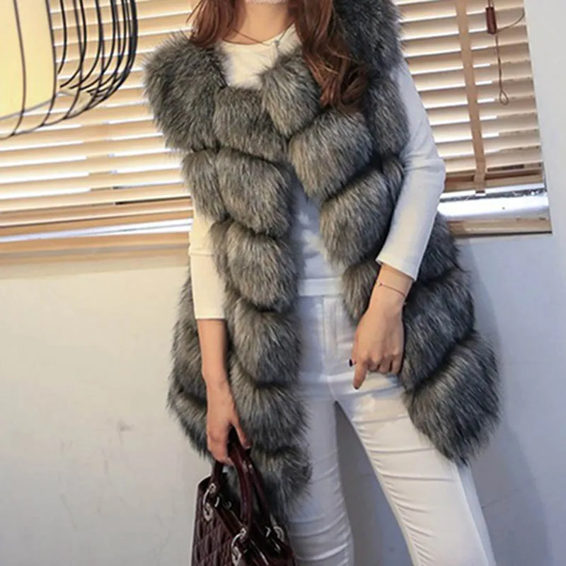 

Rebicoo Winter Fur Vest Luxury Chic Hairy Faux Fur Coat Women Thick Warm Sleeveless Jacket Ladies Elegant Outwear Dropshipping