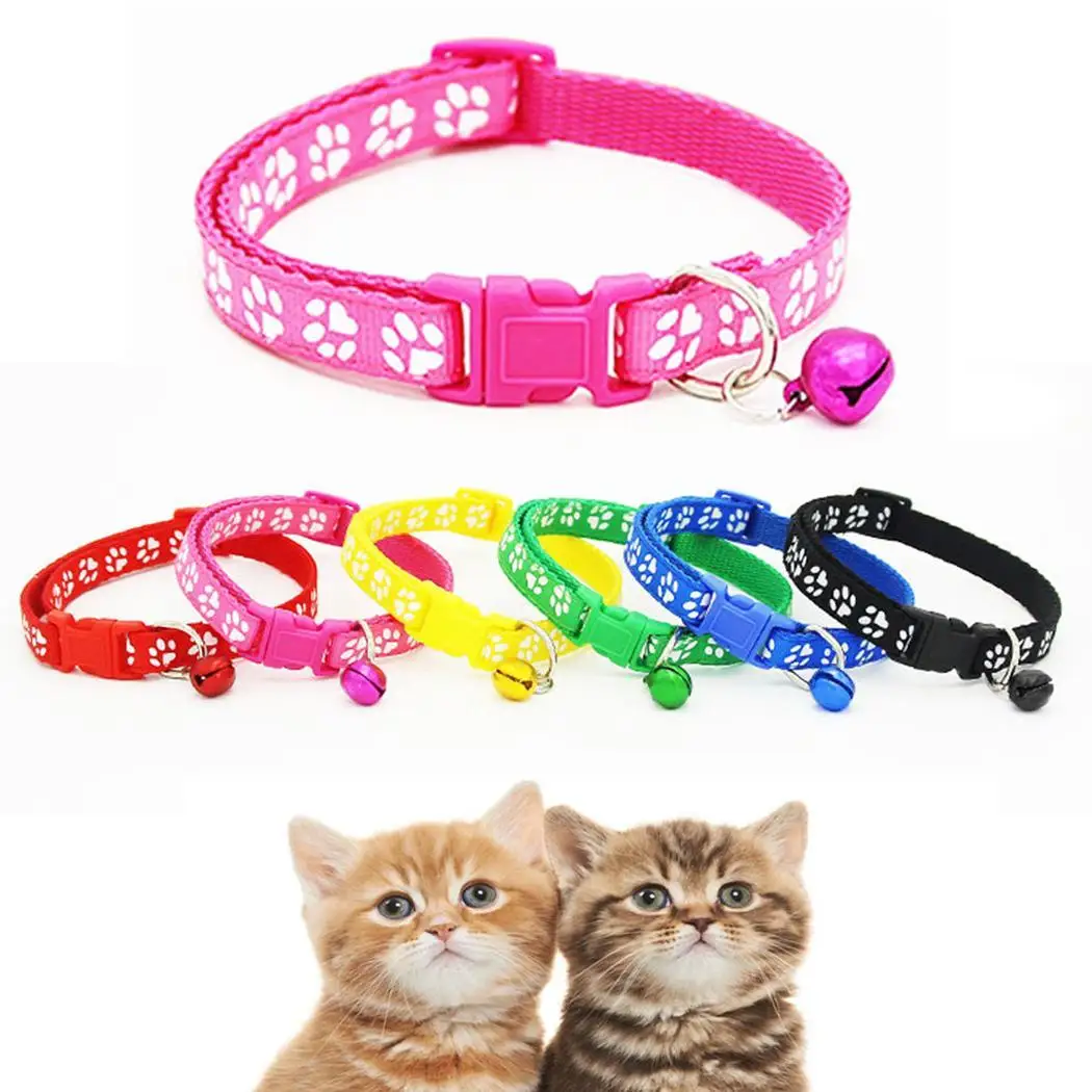 Collares correas ajustables de seguridad para mascotas, collares correas para perros, huella de gato con cascabel de Nylon para mascotas con Collar, correa para gato, nuevo diseño|Collares y correas para -