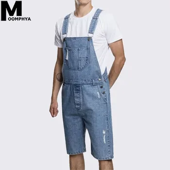 

Moomphya 2019 New Distressed holes Overalls men jeans Streetwear hip hop ripped jeans for men Denim Loose cargo pants jeans men